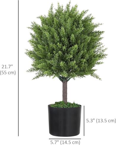 HOMCOM Artificial Plants Set of 2 Decorative Cedar Topiary Trees in Pots, Fake Plants for Home Indoor Outdoor Front Porch, 21.7 inch, Green in Saudi Arabia