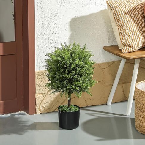 HOMCOM Artificial Plants Set of 2 Decorative Cedar Topiary Trees in Pots, Fake Plants for Home Indoor Outdoor Front Porch, 21.7 inch, Green in Saudi Arabia