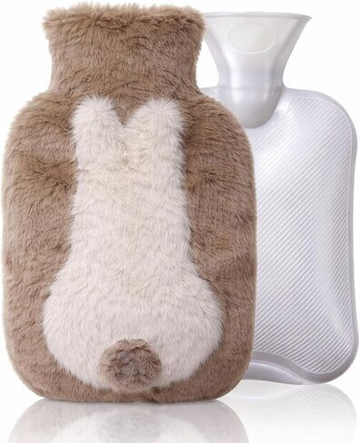 Cute Rubber Hot Water Bottle with Plush Soft Cover, Hot Water Bag for Pain Relief, Warm Compress for Period & Menstrual Cramp Relief, Hot Water Bottles Gift for Cramps Comfort, Grey (Gray) in Saudi Arabia