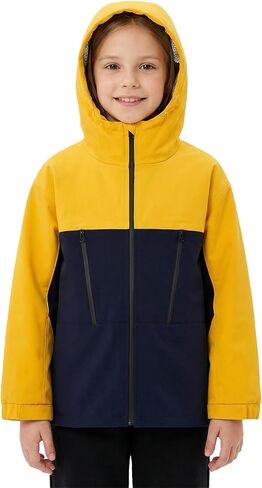 Gogokids Boys Girls Waterproof Jacket Lightweight Color Block Raincoat Sports Hooded Outerwear Cycling Hiking Gear Running in Saudi Arabia