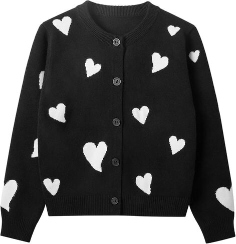 Danny D Girl Cute Pattern Knit Sweater Cardigan Chunky Warm Casual Crewneck Long Sleeve Knit Sweater Tops in Saudi Arabia