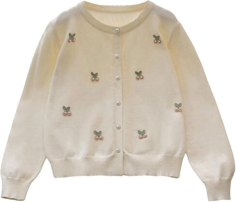 MakeMeChic Girl's Cherry Pearl Cardigan Sweater Button Down Long Sleeve Knit Cute Outerwear in Saudi Arabia