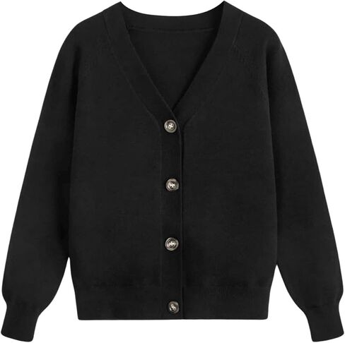 SHENHE Girl's Button Down Cardigan V Neck Long Sleeve Casual Solid Fall Cardigan Sweater in Saudi Arabia