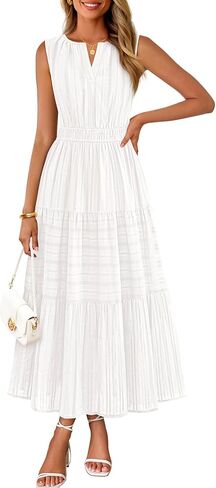 MEROKEETY Summer Midi Dresses for Women 2026 Spring Casual Vacation Sleeveless Boho V Neck Tiered Maxi Dress Pockets in Saudi Arabia