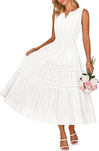 MEROKEETY Summer Midi Dresses for Women 2026 Spring Casual Vacation Sleeveless Boho V Neck Tiered Maxi Dress Pockets in Saudi Arabia
