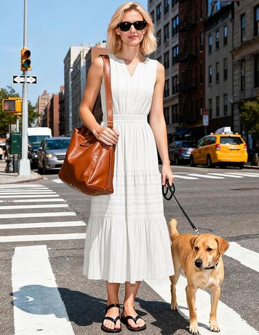 MEROKEETY Summer Midi Dresses for Women 2026 Spring Casual Vacation Sleeveless Boho V Neck Tiered Maxi Dress Pockets in Saudi Arabia