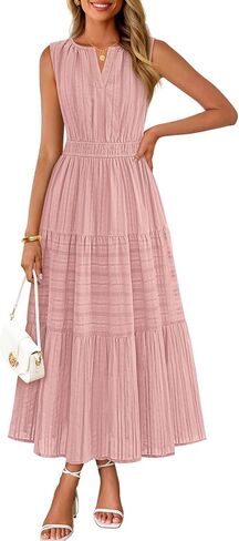 MEROKEETY Summer Midi Dresses for Women 2026 Spring Casual Vacation Sleeveless Boho V Neck Tiered Maxi Dress Pockets in Saudi Arabia