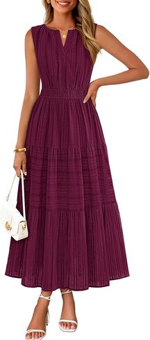 MEROKEETY Summer Midi Dresses for Women 2026 Spring Casual Vacation Sleeveless Boho V Neck Tiered Maxi Dress Pockets in Saudi Arabia