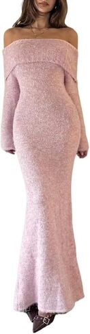 Sleeve Knit Sweater Long Dress Round Neck Women's Fall Winter Fashion Casual Dress in Saudi Arabia