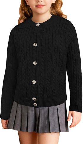 Girls Cable Knit Sweater Cardigans Kids School Uniform Long Sleeve Button Down Fall Jackets for Girl 5-14 Years in Saudi Arabia