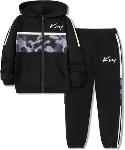 الأولاد ملابس كامو اللون كتلة زمم هوديي بلوزات وسراويل 2 قطعة أطفال بنين الخريف الشتاء وتتسابق مجموعة حجم 6-12Y in Kuwait