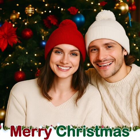 12 Pieces Tricolor Warm Christmas Beanie Knitted Hats DIY Xmas Christmas Santa Hat with Pom Pom Soft Winter Hat Knit Cap for Adults in Saudi Arabia
