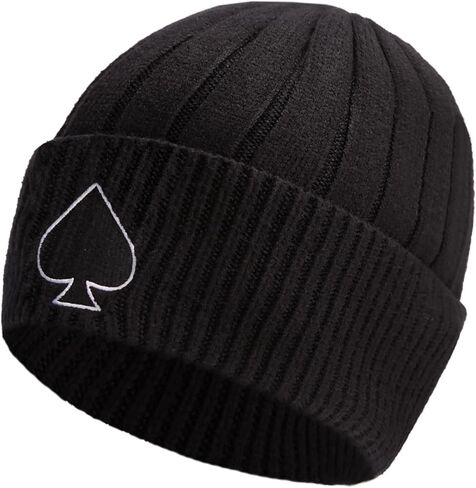 Embroidered Beanie Winter Hats for Men Women, Warm Cuffed Knit Hat Black Skull Cap in Saudi Arabia
