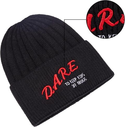 Embroidered Beanie Winter Hats for Men Women, Warm Cuffed Knit Hat Black Skull Cap in Saudi Arabia
