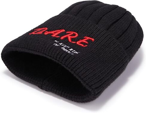 Embroidered Beanie Winter Hats for Men Women, Warm Cuffed Knit Hat Black Skull Cap in Saudi Arabia