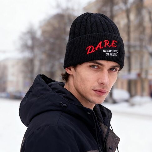 Embroidered Beanie Winter Hats for Men Women, Warm Cuffed Knit Hat Black Skull Cap in Saudi Arabia