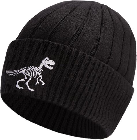 Embroidered Beanie Winter Hats for Men Women, Warm Cuffed Knit Hat Black Skull Cap in Saudi Arabia