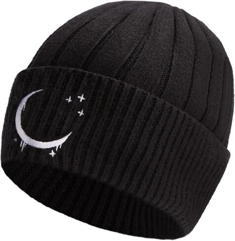 Embroidered Beanie Winter Hats for Men Women, Warm Cuffed Knit Hat Black Skull Cap in Saudi Arabia