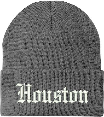 Trendy Apparel Shop Old English Font Houston City Embroidered Winter Long Cuff Beanie in Saudi Arabia