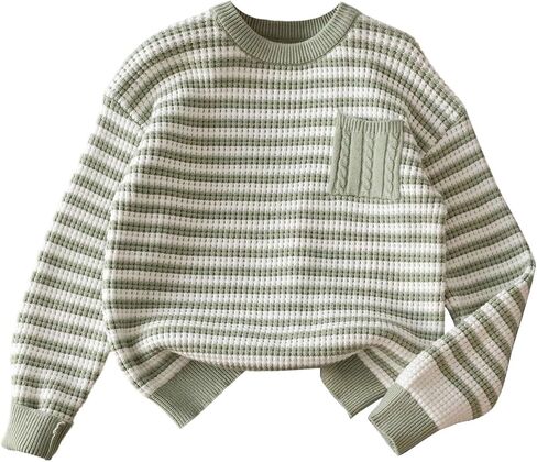 Girl's Cute Striped Sweater Fall Long Sleeve Crew Neck Sweater Pullover Knit Jumper Tops Clothes in Saudi Arabia