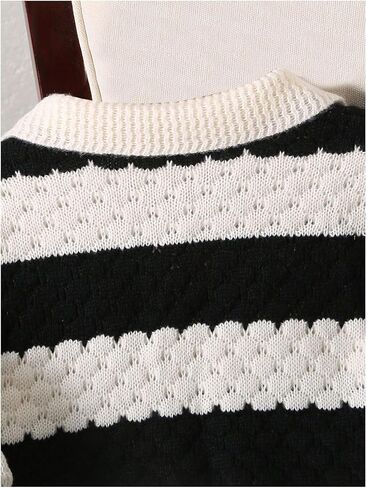 OYOANGLE Girl's Striped Crochet Sweater Long Sleeve Collared Pullover Sweaters Drop Shoulder Knit Tops in Saudi Arabia