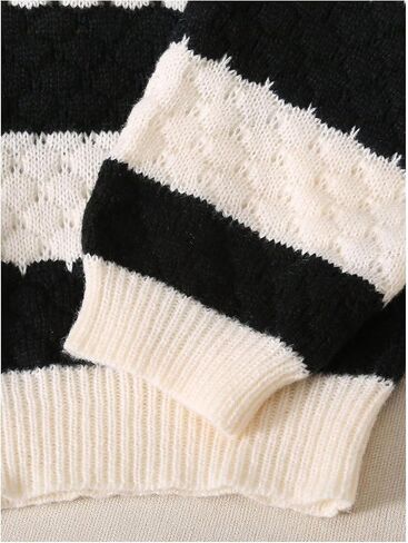 OYOANGLE Girl's Striped Crochet Sweater Long Sleeve Collared Pullover Sweaters Drop Shoulder Knit Tops in Saudi Arabia
