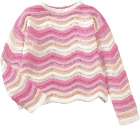 Girl's Rainbow Striped Sweater Long Sleeve Crewneck Pullover Jumper Tops Fall Winter Knitwear in Saudi Arabia