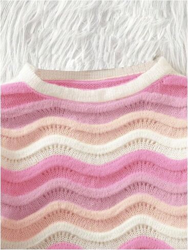 Girl's Rainbow Striped Sweater Long Sleeve Crewneck Pullover Jumper Tops Fall Winter Knitwear in Saudi Arabia