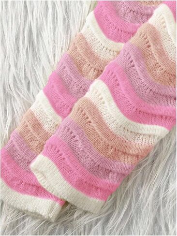 Girl's Rainbow Striped Sweater Long Sleeve Crewneck Pullover Jumper Tops Fall Winter Knitwear in Saudi Arabia