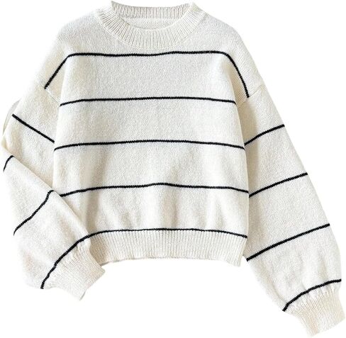 Girl's Striped Pullover Sweaters Crew Neck Long Sleeve Sweater Casual Knit Tops in Saudi Arabia