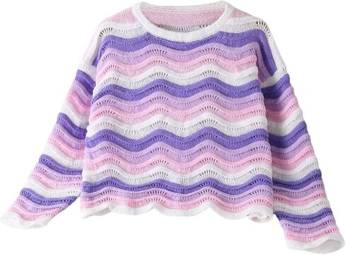 Girl's Rainbow Striped Sweater Long Sleeve Crewneck Pullover Jumper Tops Fall Winter Knitwear in Saudi Arabia