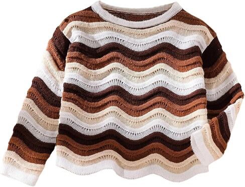 Girl's Rainbow Striped Sweater Long Sleeve Crewneck Pullover Jumper Tops Fall Winter Knitwear in Saudi Arabia