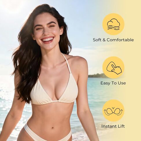 حمالة صدر لاصقة مزدوجة الجوانب، حمالة صدر غير مرئية مع أغطية للحلمات، حمالة صدر لاصقة للنساء (متوسط، أصفر) in Kuwait