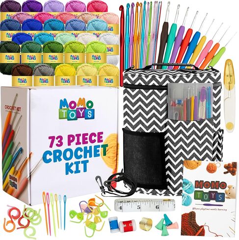MOMOTOYS Crochet Kit for Beginners, Crochet Hook Set with Yarn Set,Crocheting Kit, 63PCS with Crochet Book and Bag, Crochet Kits for Beginners Adults, Crochet Accessories and Supplies in Kuwait