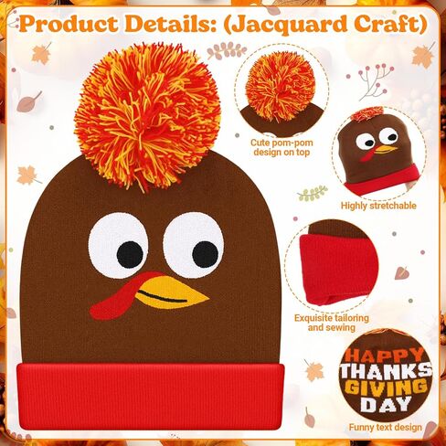 12 Pcs Thanksgiving Turkey Pom Pom Beanie Hat with Funny Turkey Sunglasses, Adults Thanksgiving Role Play Knitted Cap for Men Women Running Holiday Party Favors in Saudi Arabia