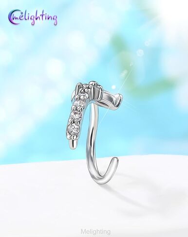 Melighting 20G Butterfly Nose Ring Hoop 8 mm Open Seamless Nose Piercing Jewelry Surgical Steel 316L, Twist Nostril Ring with Marquise and Round CZ, Silver Flower Body Piercing for Women in Saudi Arabia