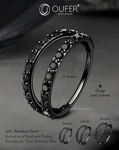 OUFER Double CZ Hoop Piercing Jewelry, Halloween & Christmas 20G Nose Rings (6MM 7MM 8MM), Classic 16G 18G 20G Cartilage Earrings (6MM–12MM), Surgical Steel Helix Tragus Lip Hoops for Women Men in Saudi Arabia