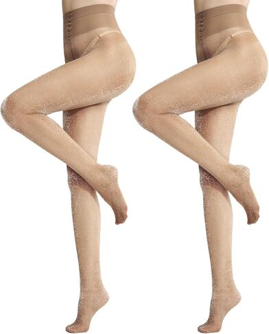 MANZI 2 Pairs Sparkly Tights for Women 20D Ultra Soft Sheer Shimmer Pantyhose High Waist Shiny Nylon Stockings in Kuwait