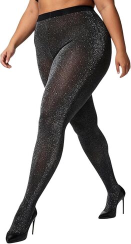 Women's Plus Size Sparkly Metallic Shimmer Tights, 50D High Waist Glitter Pantyhose for Party/Evening Wear in Saudi Arabia
