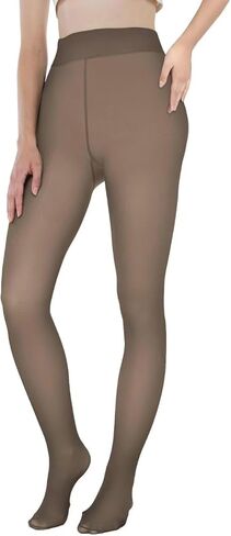 Womens Fleece-Lined Fake Translucent Tights High Waisted Tummy Control Soft Thick Warm Thermal Winter Tights for Women in Saudi Arabia