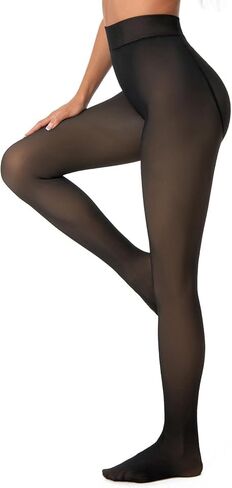 Womens Fleece-Lined Fake Translucent Tights High Waisted Tummy Control Soft Thick Warm Thermal Winter Tights for Women in Saudi Arabia