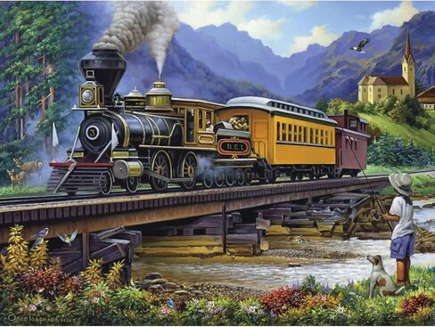 Bits and Pieces – 300 Piece Jigsaw Puzzle for Adults – Old Stream Train - Locamotive Track Rail Bridge Jigsaw Puzzle by Artist Oleg Gavrilov, Completed Puzzle Size: 18" x 24" in Kuwait