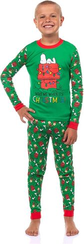 INTIMO Peanuts Pajamas Boy's Snoopy Wake Me When It's Christmas Tight Fit Long Sleeve Shirt and Pant Set in Saudi Arabia