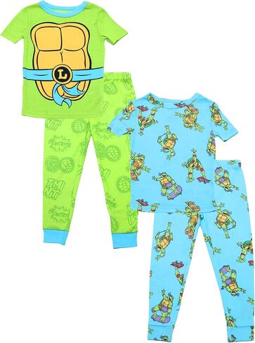 Nickelodeon Ninja Turtle Pajamas for Boys, Toddler 4 Piece Snug Fit TMNT Pajamas for Kids, Ninja Turtle Pj Pants & Shirt Set in Saudi Arabia