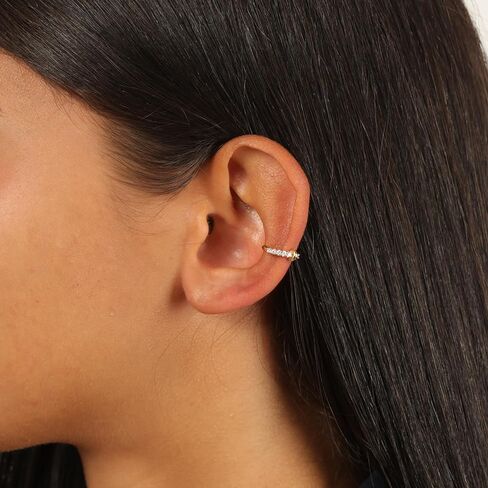 سوار أذن من الألماس 1/20 قيراط من Lavari Jewellers للنساء - غطاء أذن من الفضة الإسترلينية عيار 18 قيراط مطلي بالذهب الأصفر عيار 925 من الفضة الإسترلينية للنساء - مجوهرات مضادة للحساسية - تصميم عصري أنيق in Saudi Arabia