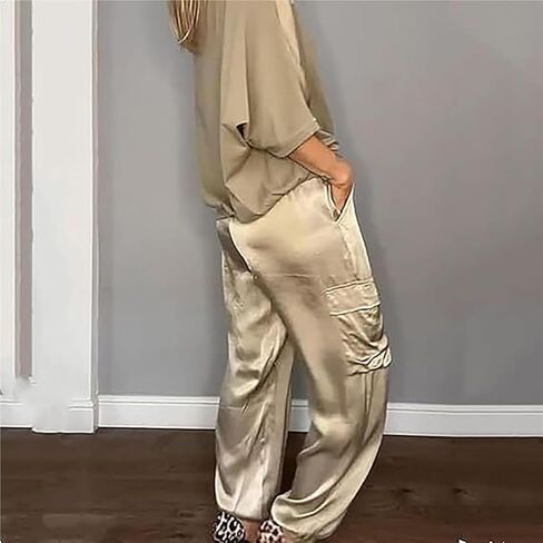 Integrity Satin Pants Set, Smooth Satin Half-Sleeved Top and Pants Set, Women's Satin 2-piece Lounge Set in Saudi Arabia