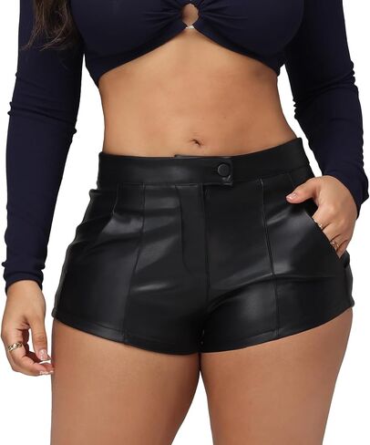 Women's Micro Faux Leather Shorts Low Rise Waist Stretch Black Mini Hot Shorts Rave Club Party in Saudi Arabia