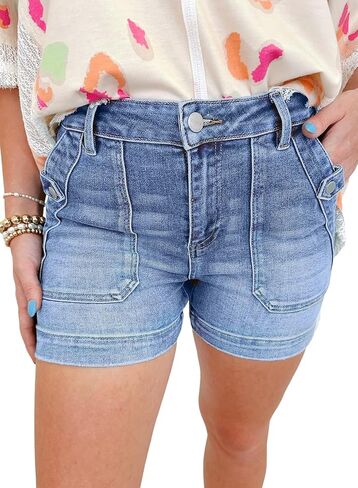Astylish Women's High Waisted Jean Shorts Stretchy Casual Fashion Trendy Denim Shorts with Penny Patch Pocket in Saudi Arabia