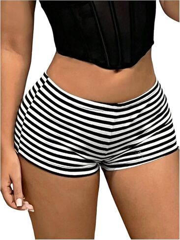 Verdusa Women's Y2K Micro Shorts Striped Ultra Low Waist Party Going Out Skinny Mini Shorts in Saudi Arabia