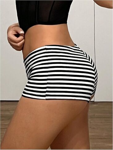 Verdusa Women's Y2K Micro Shorts Striped Ultra Low Waist Party Going Out Skinny Mini Shorts in Saudi Arabia